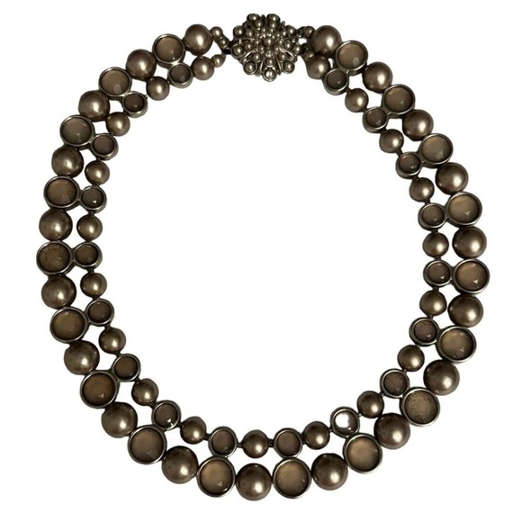 BANANA REPUBLIC 2 Strand Glass Moonstone and Faux Pearl Choker Necklace 16" - Picture 1 of 10